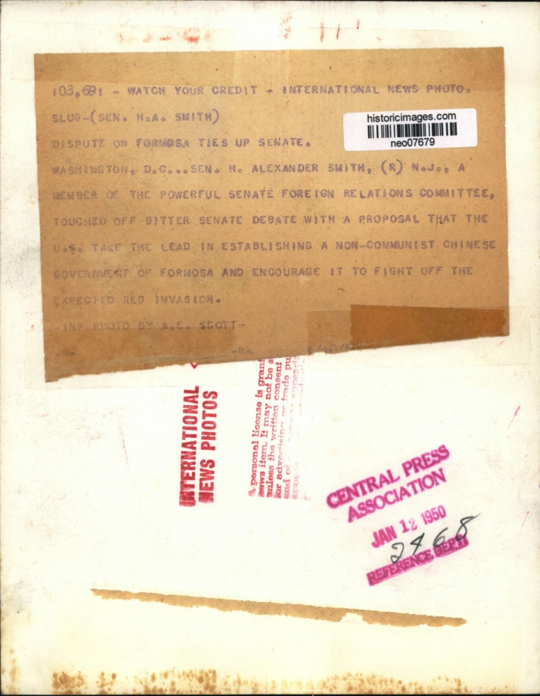 1950 Press Photo Sen/ H. Alexander Smith of New Jersey - neo07679