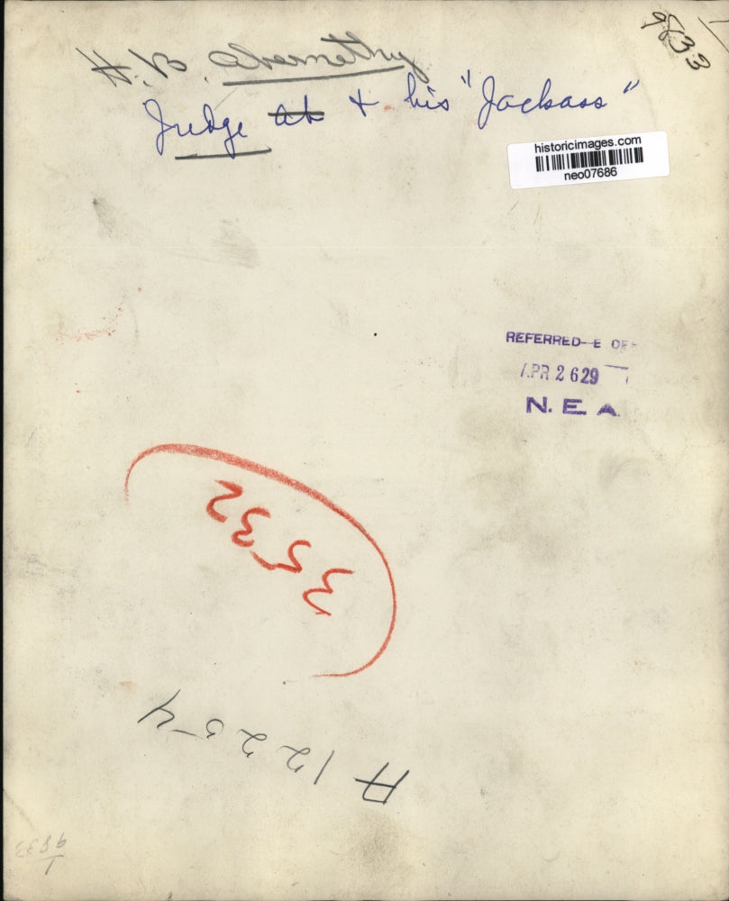 1929 Press Photo Judge Abernathy with his donkey - neo07686