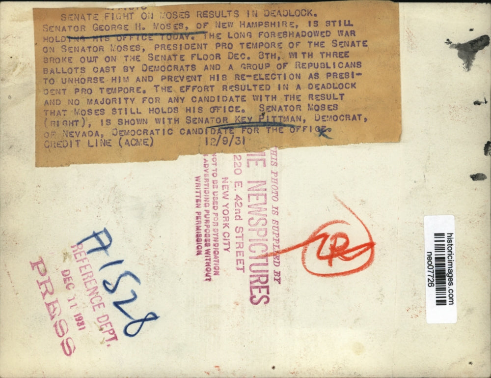 1931 Press Photo Senators George H. Moses & Key Pittman - neo07726