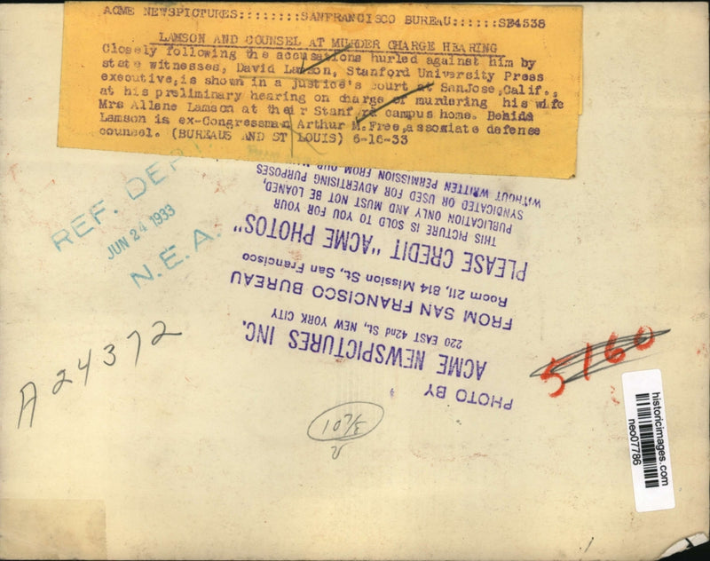 Load image into Gallery viewer, 1933 Press Photo David Lamson at Justice's court in San Jose, Ca for murder
