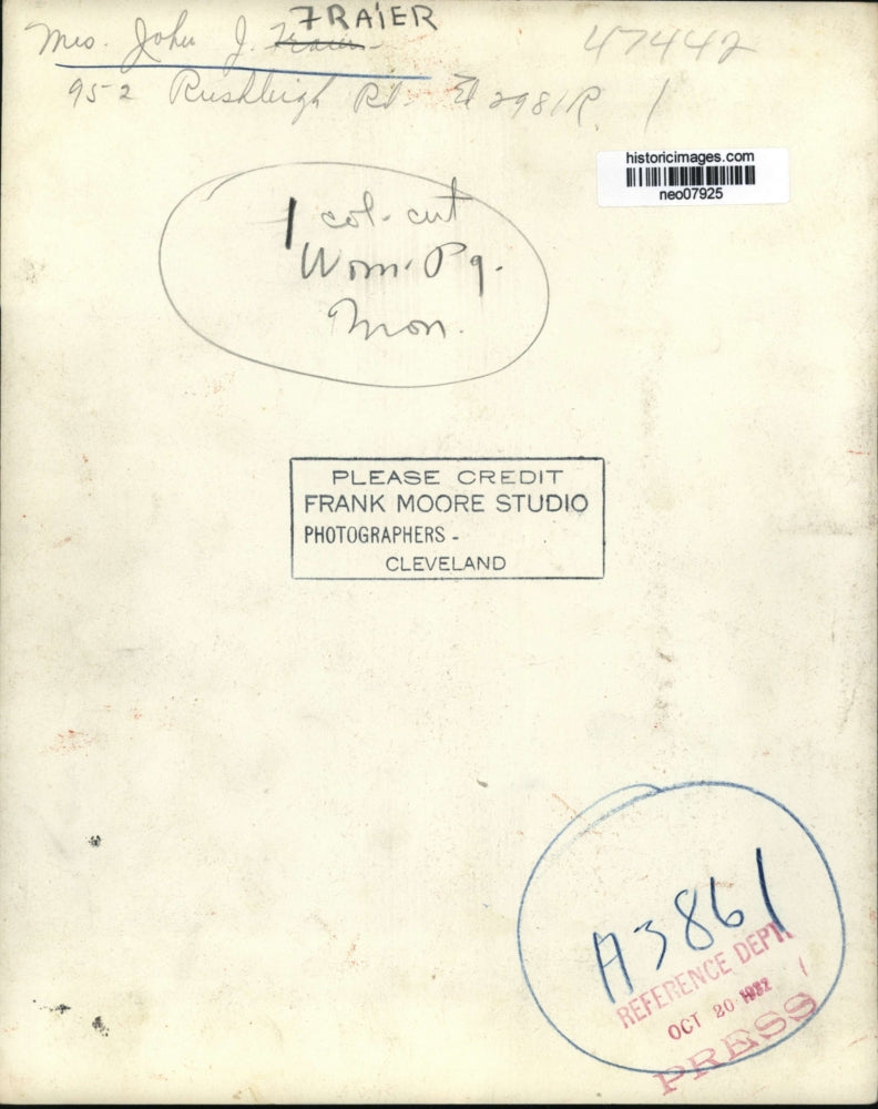 1932 Press Photo Mrs. John J. Fraier - neo07925