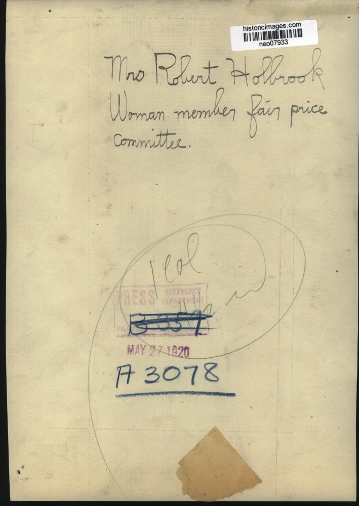 1920 Press Photo Mrs. Robert Holbrook, Female Member Fair Price committee