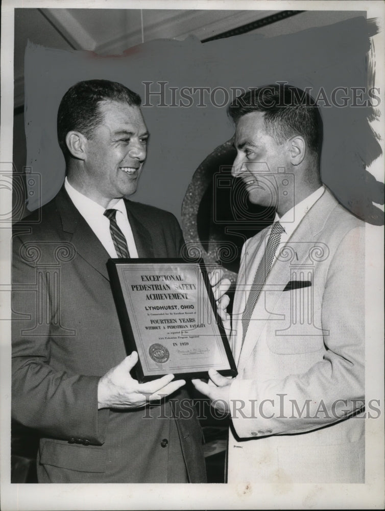 Load image into Gallery viewer, 1960 Press Photo Lloyd E. Brown Given Pedestrian Safety Award by J. Grant Keys
