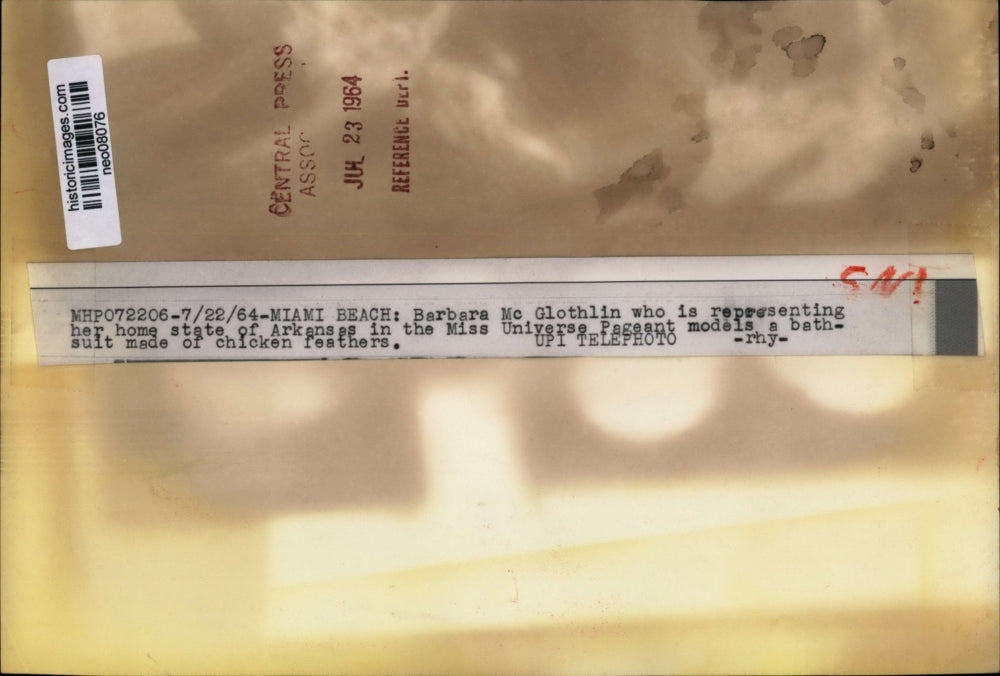 1964 Press Photo Barbara McGlothlin of Arkansas for Miss Universe Pageant