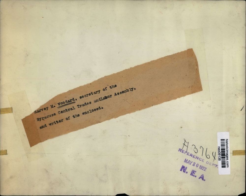 1922 Press Photo Harvey Woodard, secy of Syracuse Central Trades/Labor Assembly