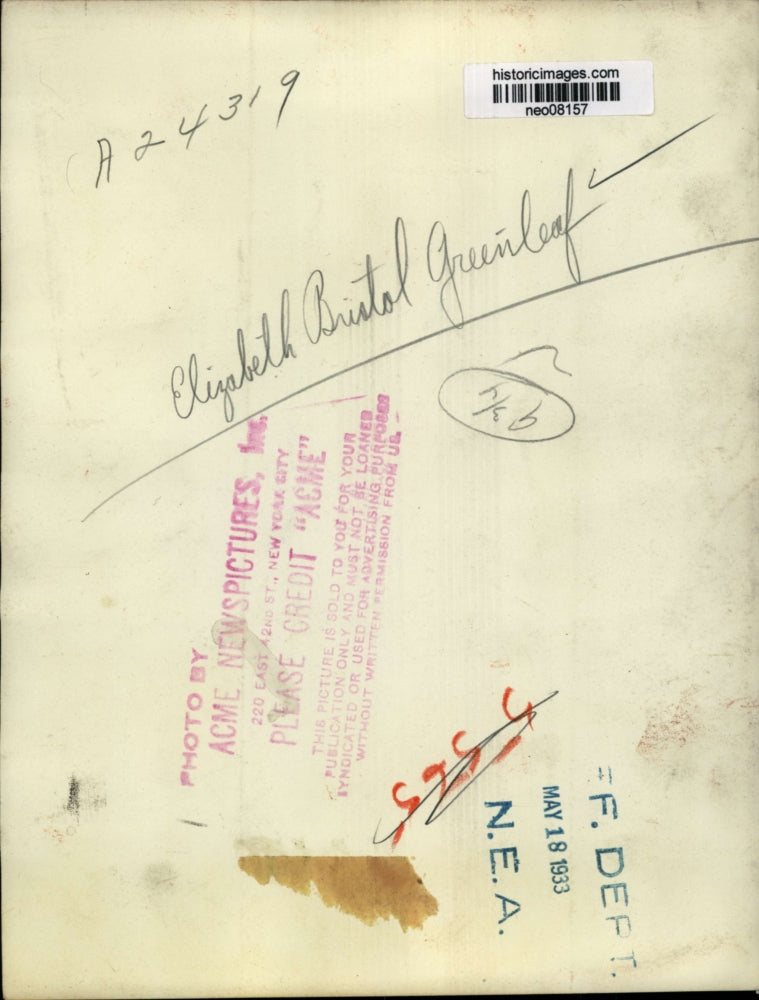 1933 Press Photo Elizabeth Bristol Greenleaf - neo08157