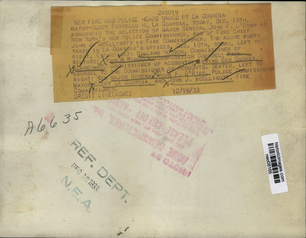 1933 Press Photo Maj. Gen. John F. O'Ryan announced NY Police Commissioner