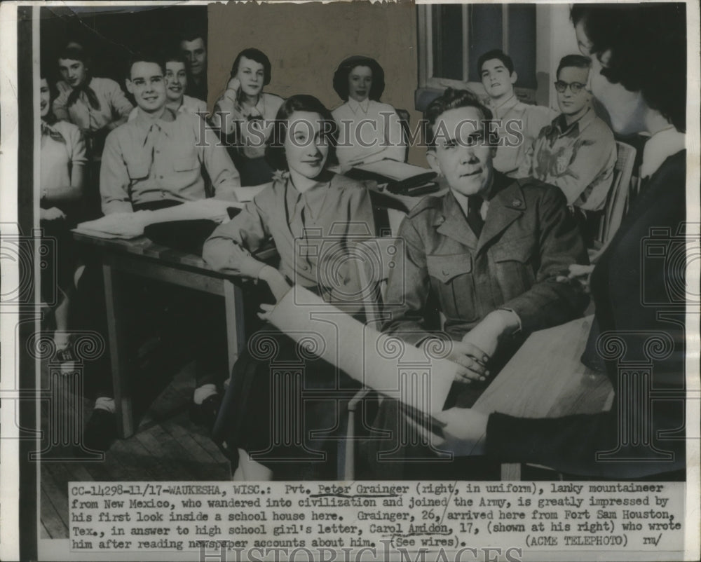 1951 Press Photo Pvt Peter Grainger in Port San Houston, Texas High School