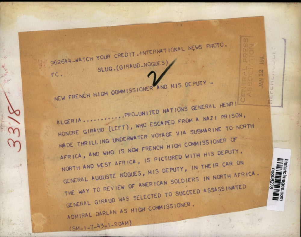 1943 Press Photo Henry Honore Giraud, Auguste Nogues to Review African Soldiers