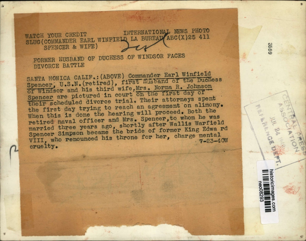 1940 Press Photo Earl Winfield Spencer & Wife in Divorce Court Trial, California