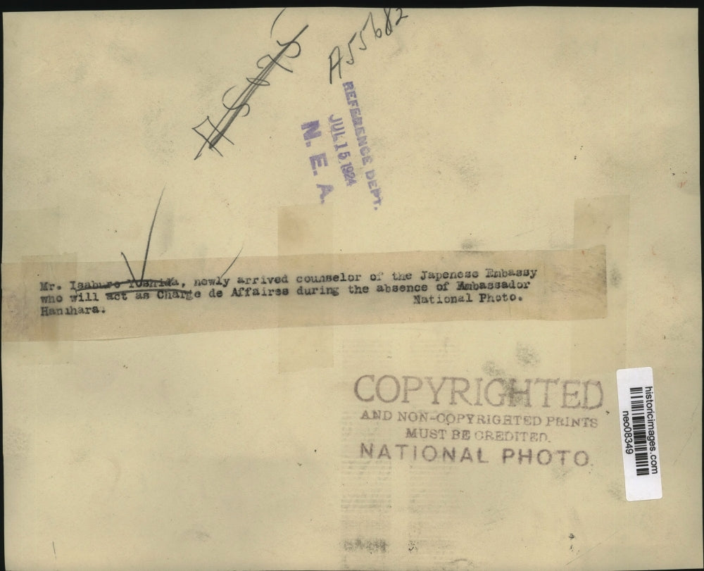 1924 Press Photo Isahuro Yushida Counselor of the Japanese Embassy - neo08349