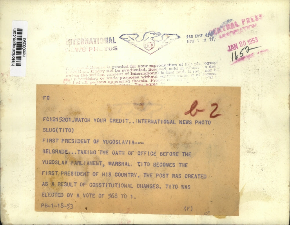 1953 Press Photo Josip Broz Tito Taking Oath as President of Yugoslavia