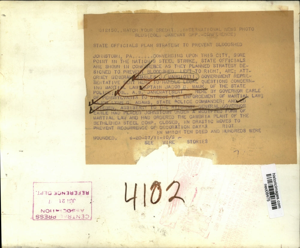 1937 Press Photo State official plan strategy to prevent bloodshed from Rioters