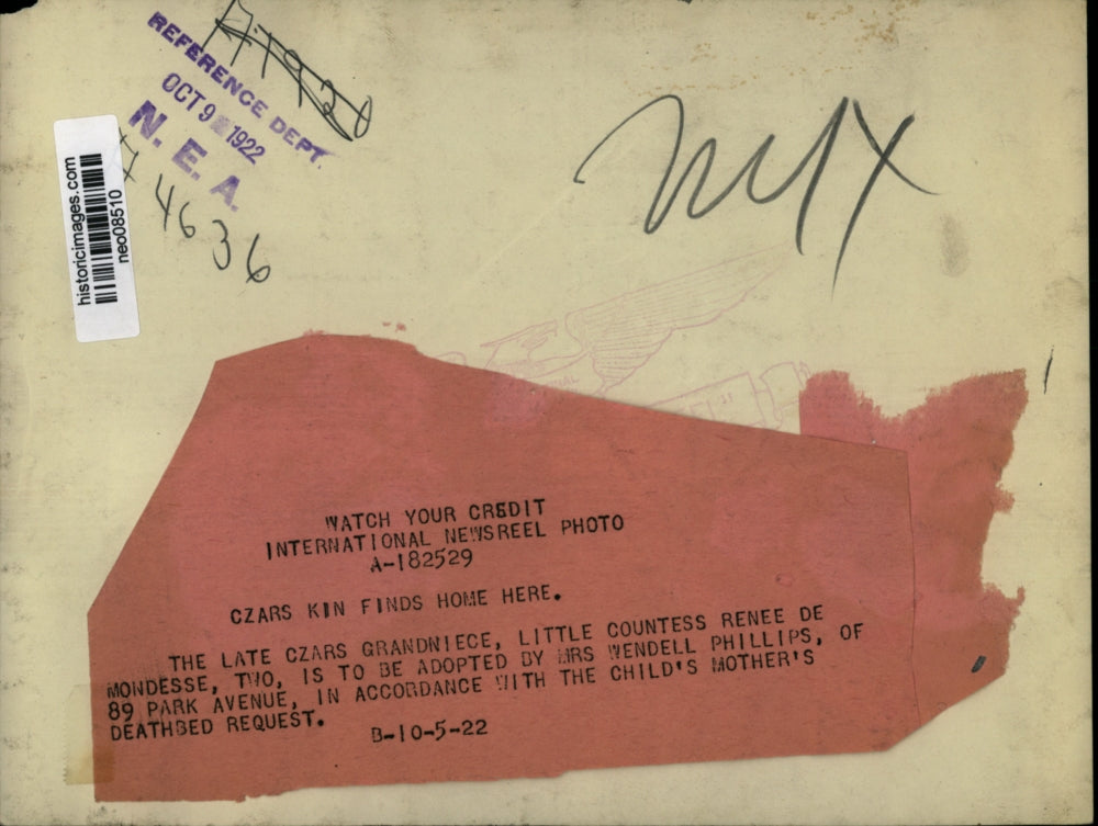 1922 Press Photo Countess Renee de mondesse - neo08510