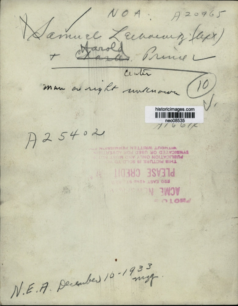 1933 Press Photo Samuel Leibowitz & Harold Prince - neo08535