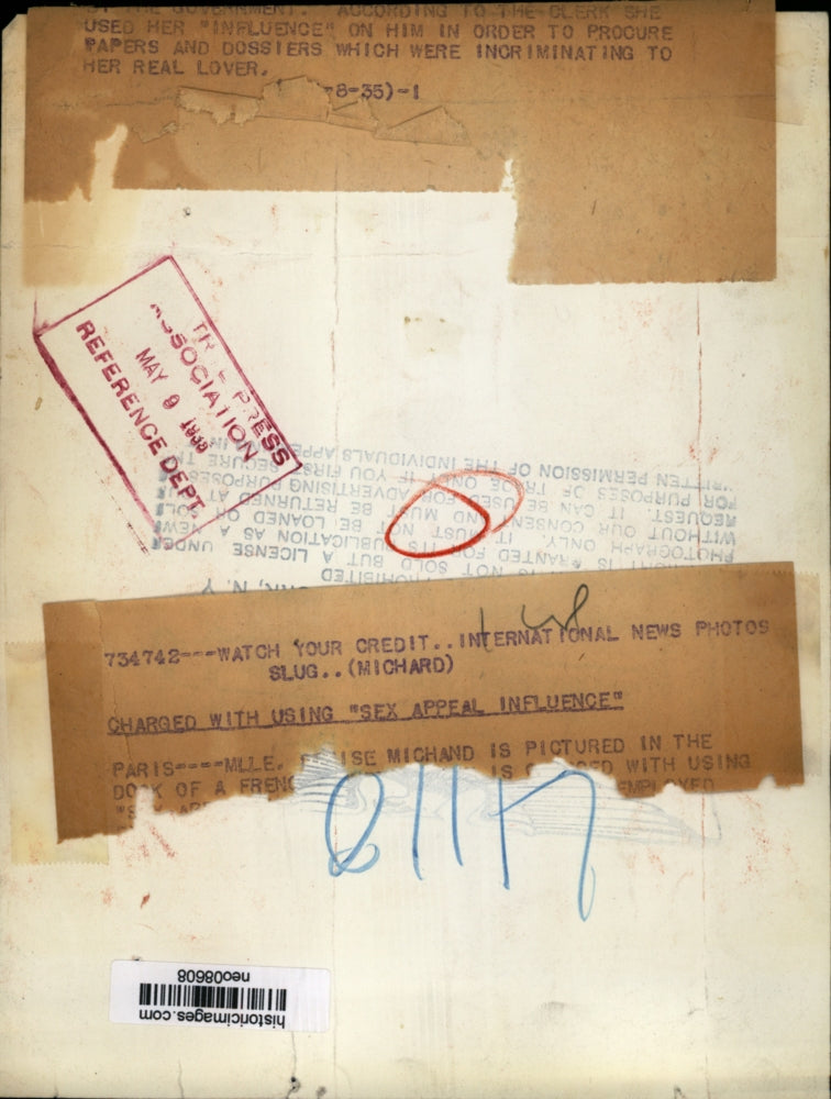 1938 Press Photo Mlle. Michand charged with using sex appeal influence in Paris