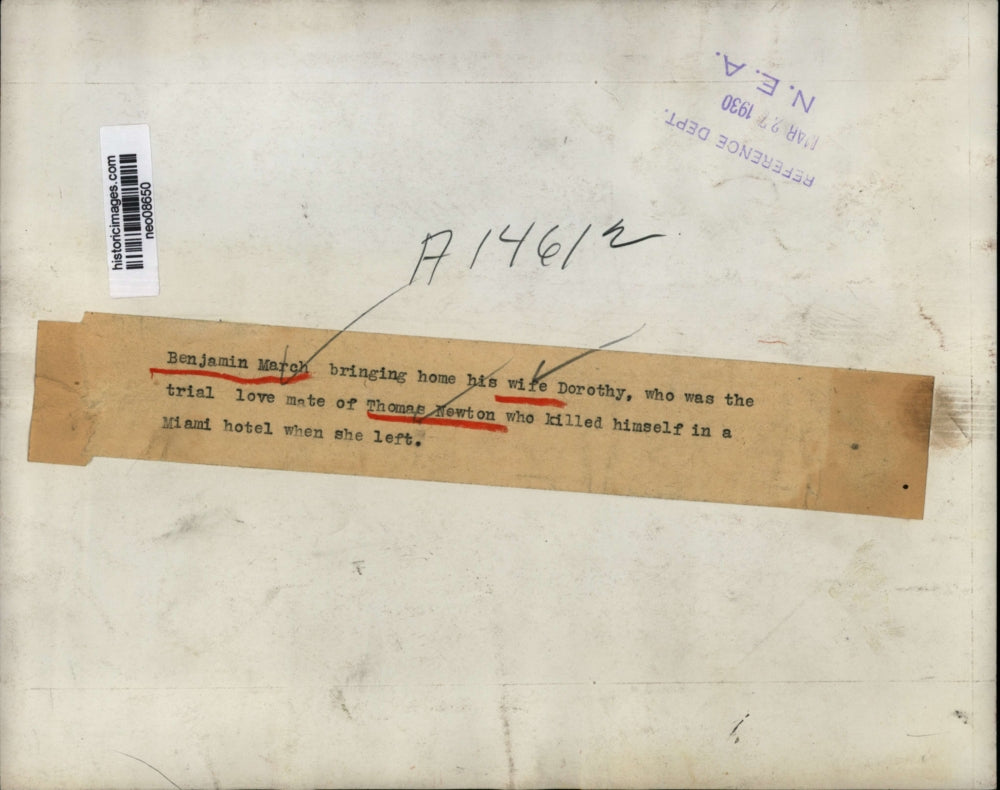 1930 Press Photo Benjamin March & Wife Dorothy, Girlfriend of Thomas Newton