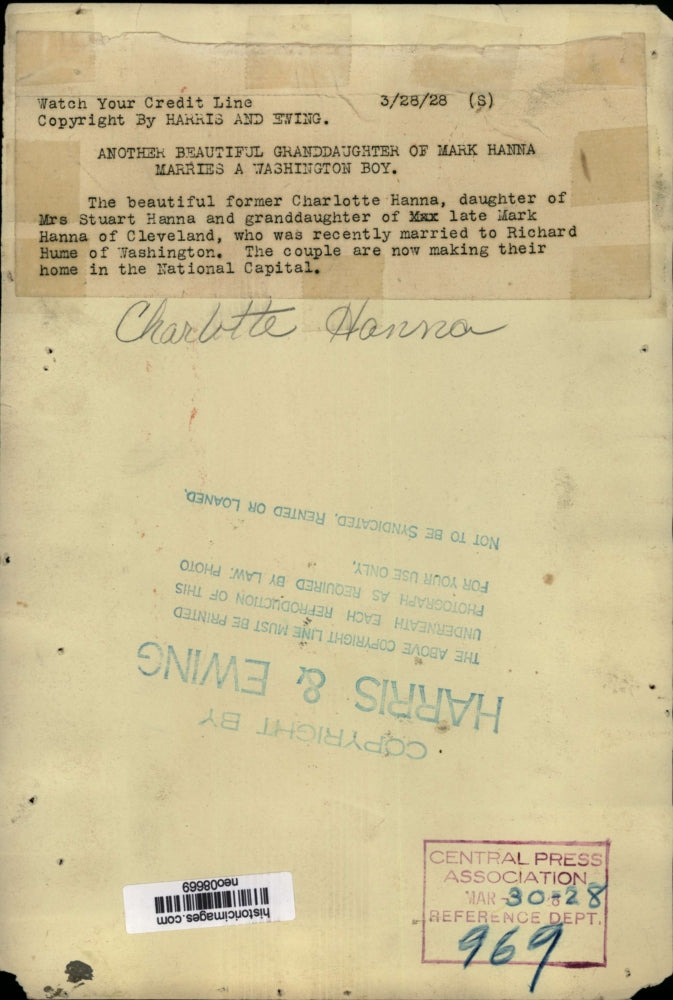 1928 Press Photo Mrs. Richard Hume nee Charlotte Hanna - neo08669