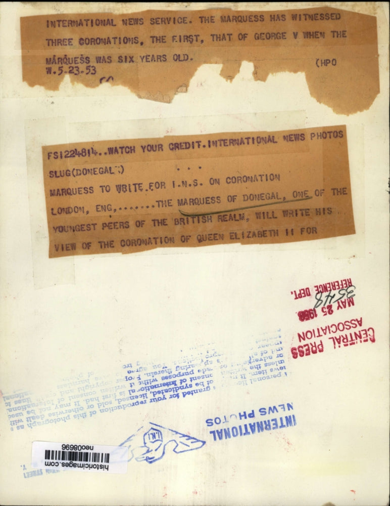 1953 Press Photo Marquess of Donegal - neo08696