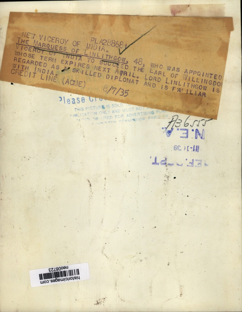 1935 Press Photo Marquess of Linlithgow, Viceroy of India - neo08723