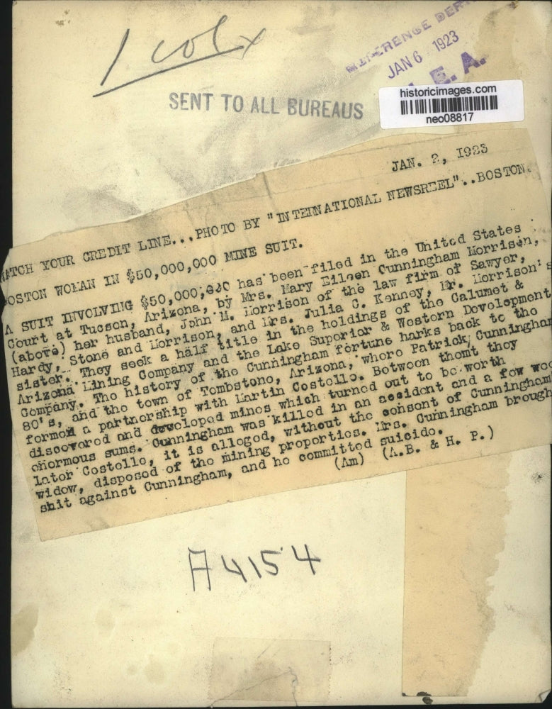 1923 Press Photo Mary Eileen Cunningham Morrison of $50 Million Mine Lawsuit