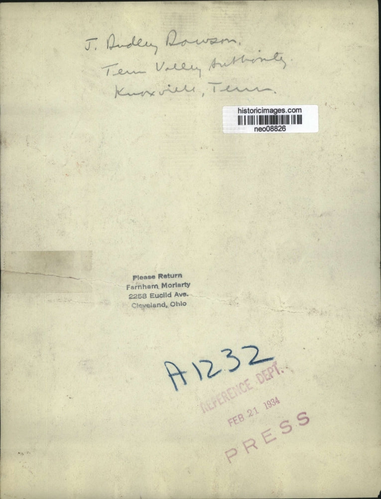 1934 Press Photo J. Dudley Dowson of Tennessee Valley Authority (TVA)