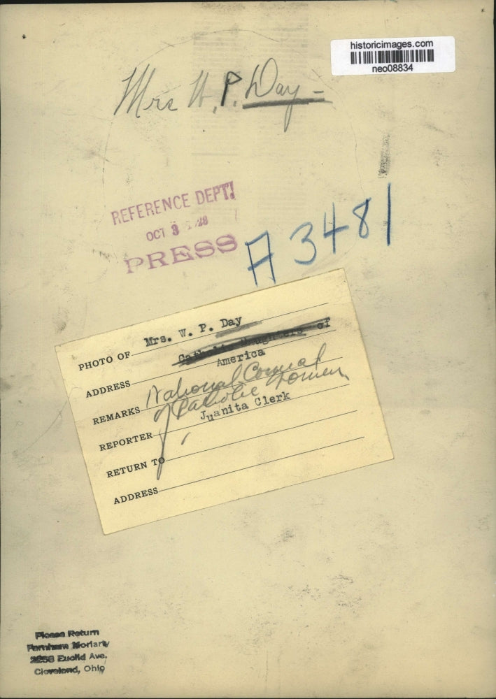 1928 Press Photo Mrs. W.P. Day - neo08834