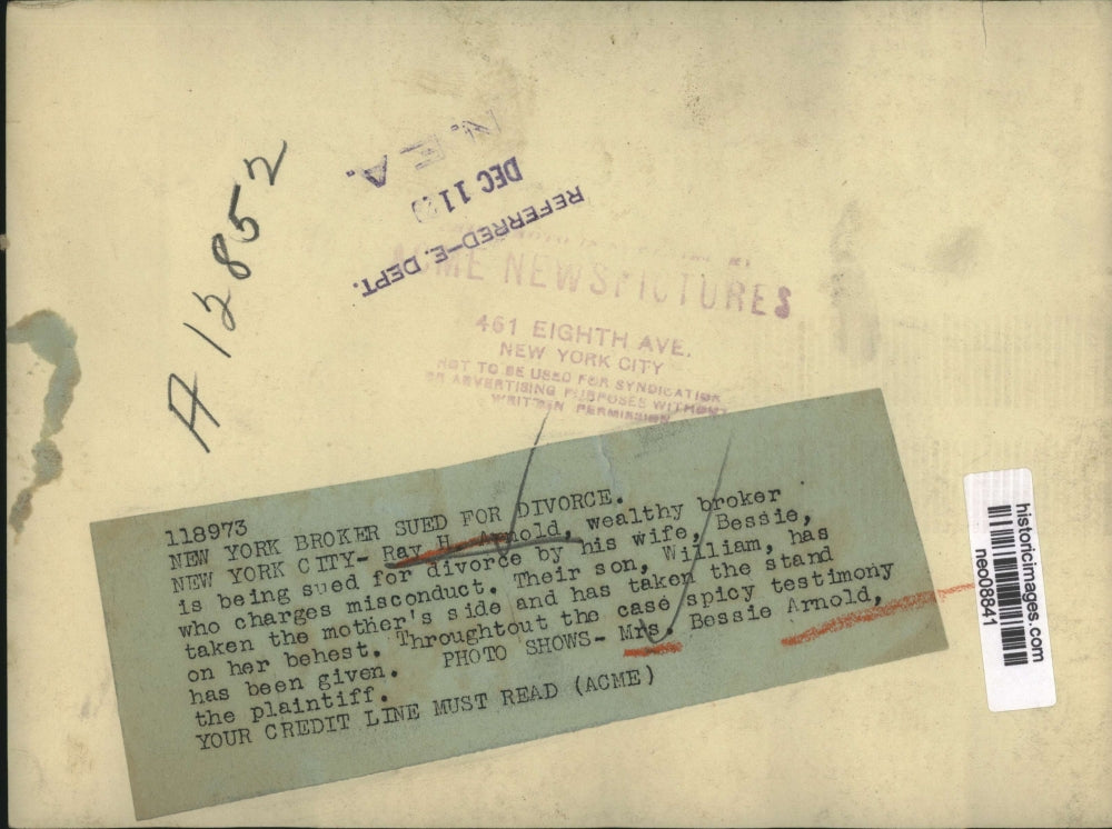 1929 Press Photo Ray H. Arnold sued by Bessie Arnold for Divorce in NYC