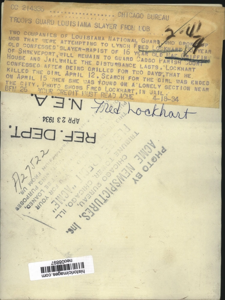 1934 Press Photo Troops Guard Confessed Murder-Rapist Fred Lockhart from Mob