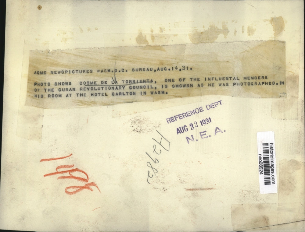 1931 Press Photo Cosme de la Torrienta of the Cuban Revolutionary Council