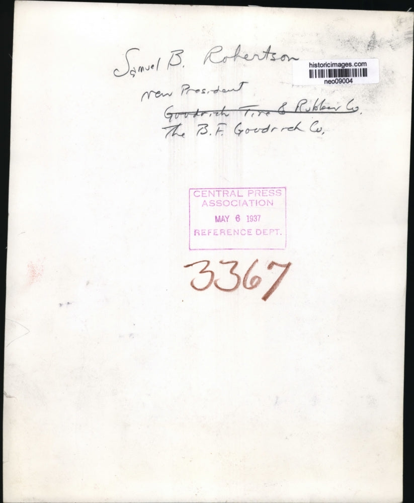 1937 Press Photo Samuel B. Robertson President B.F. Goodrich Co. - neo09004
