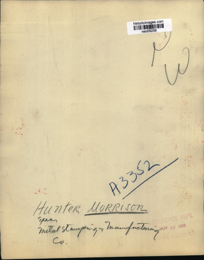 1932 Press Photo Hunter Morrison, Metal Stamping & Manufacturing Company Exec