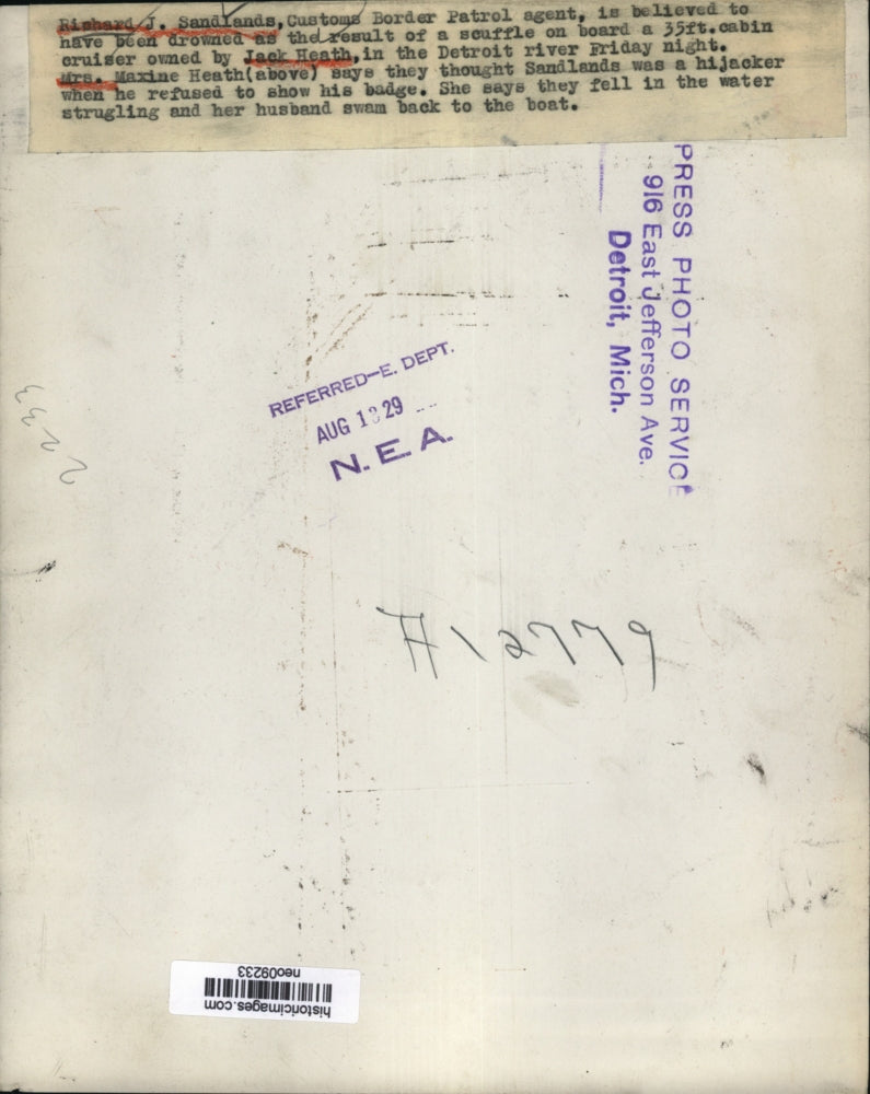 1929 Press Photo Maxine Heath, Witness to Richard J. Sandlands Drowning