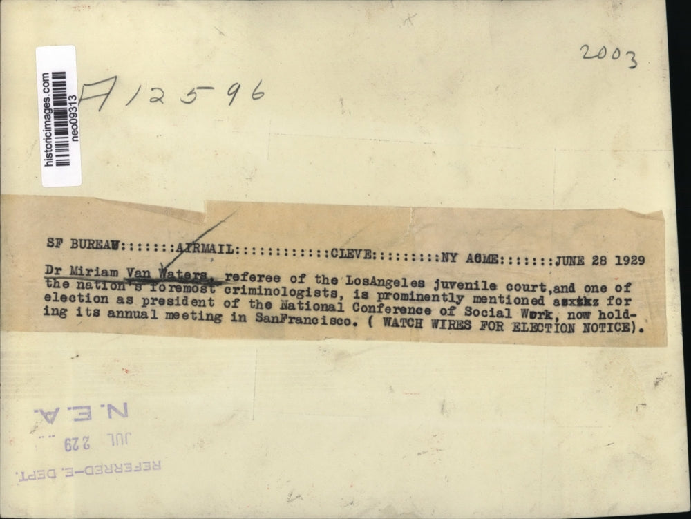 1929 Press Photo Dr Miriam Van Waters Possible Social Work Conference President