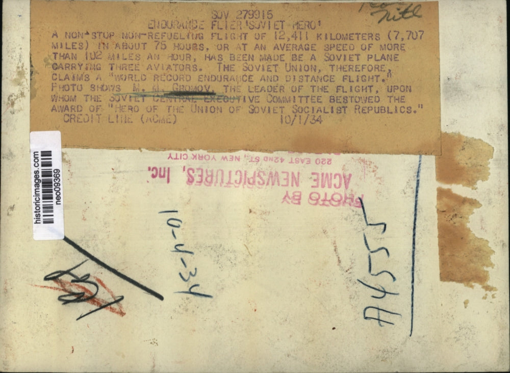 1924 Press Photo M.N. Gromov Endurance Flier Record Holder - neo09369