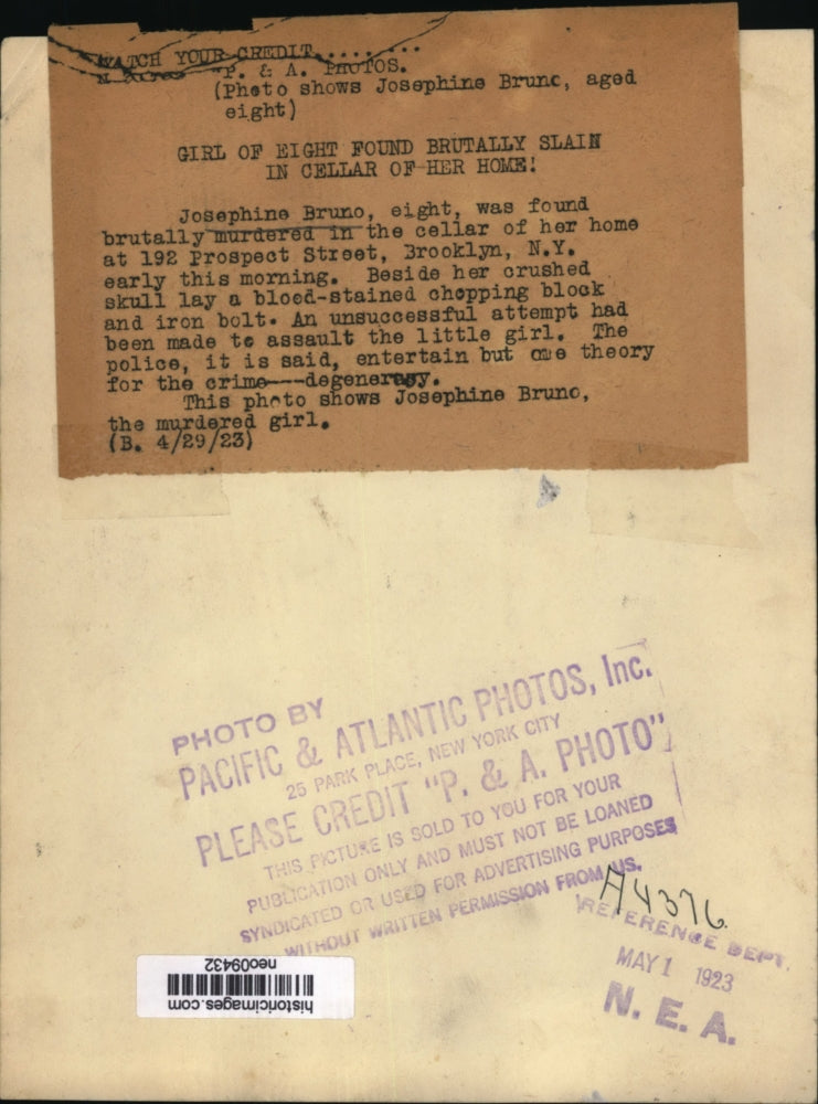 1923 Press Photo Josephine Bruno, Brooklyn, New York Murder Victim - neo09432
