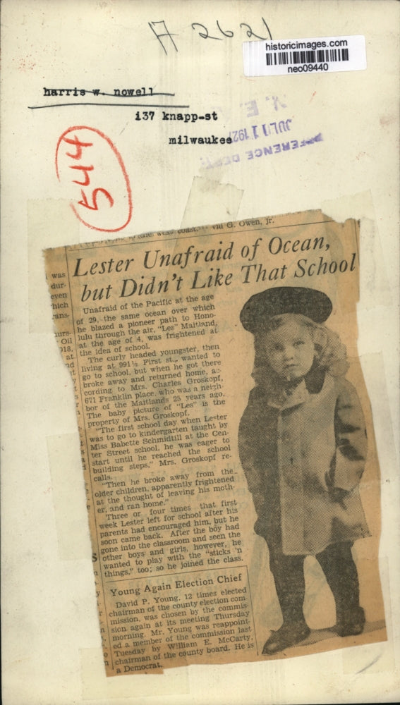 1927 Press Photo Pilot Lester Maitland at Age 4 - neo09440