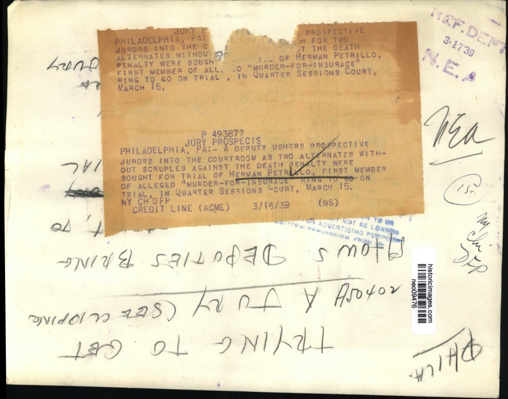 1939 Press Photo Prospective Jurors Herman Petrillo Murder Trial, Philadelphia