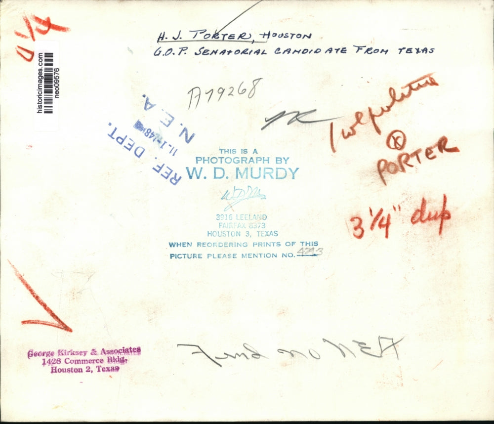 1948 Press Photo H.J. Porter, houston, Texas GOP Senator Candidate - neo09576