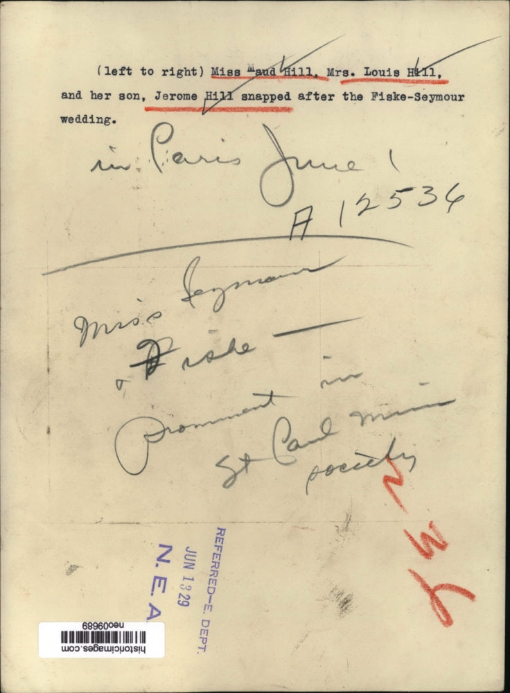 1929 Press Photo Maud Hill, Mrs Louis & Jerome Hill, Fiske-Seymour Wedding Paris