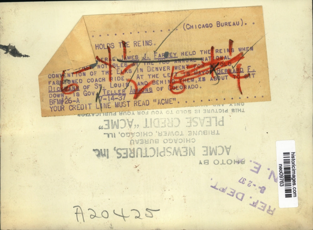 1937 Press Photo James. J. Farley Annual Convention of Elks Bernard Dickmann