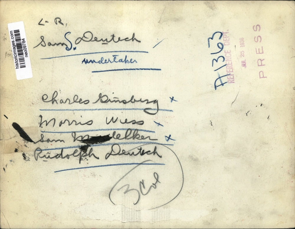 1936 Press Photo Sam Deutech Undertaker Charles Gisnberg, Morris Wiess, Sam