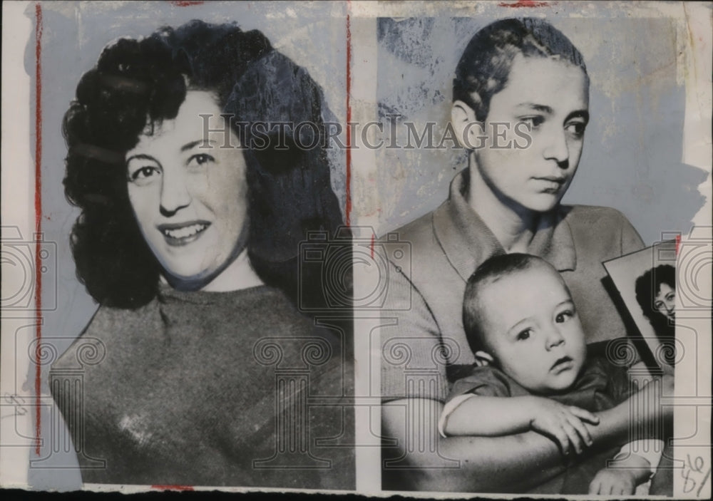 1953 Press Photo Mrs. Patsy Lee Hubbard given crew cut by her husband with son