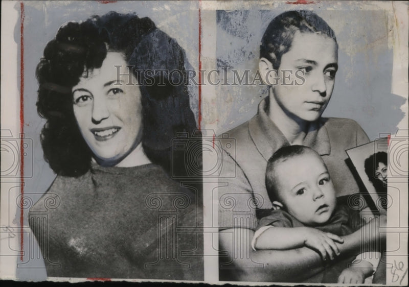 Load image into Gallery viewer, 1953 Press Photo Mrs. Patsy Lee Hubbard given crew cut by her husband with son
