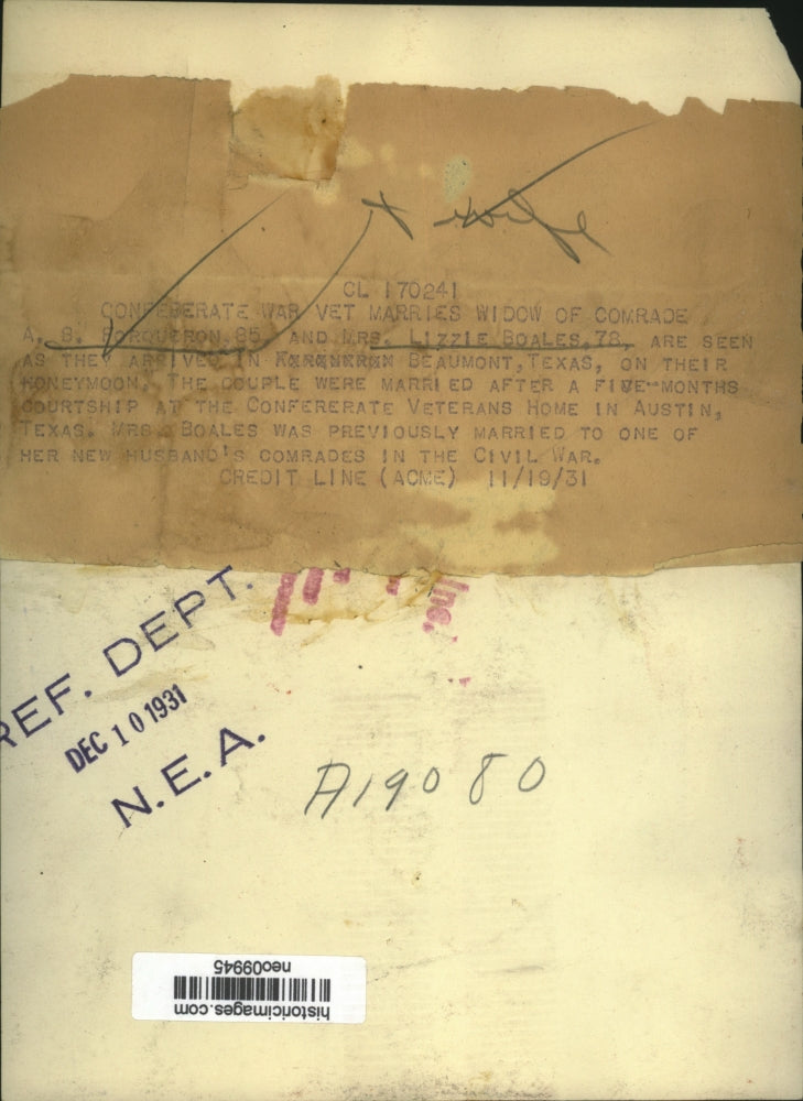 1931 Press Photo A.B. Forquerom, Mrs Liziie Boales Marry after 5 Months