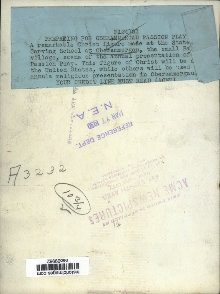 1930 Press Photo Christ Statue at Oberammergau Carving School for Passion Play