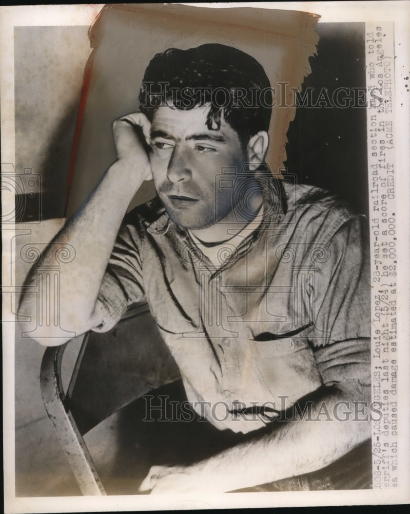 1948 Press Photo Louie Lopez Confesses to Starting Los Angeles Fires - neo09992