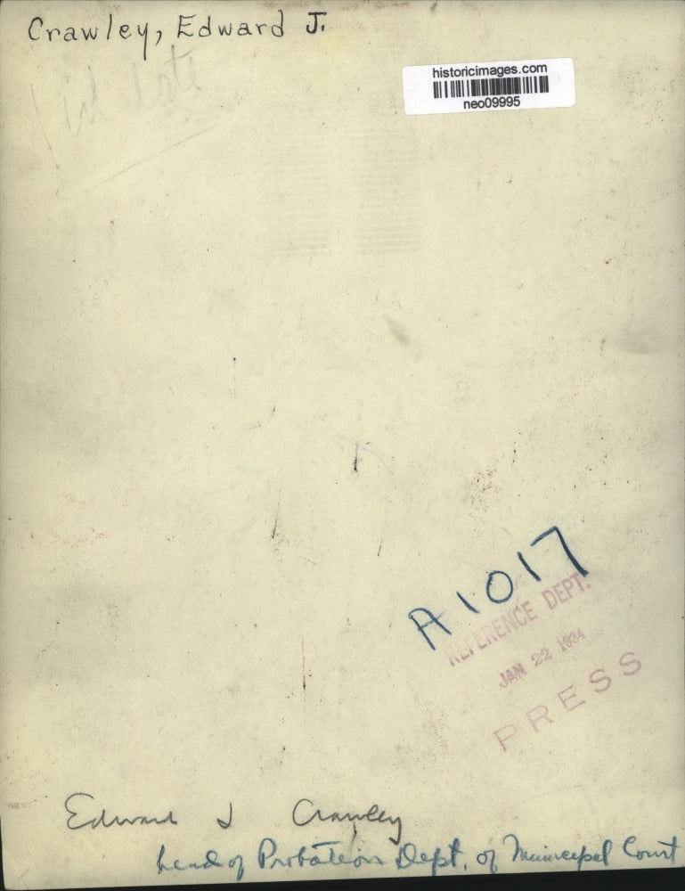 1934 Press Photo Edward J Crawler of the Dept of Municipal Court - neo09995