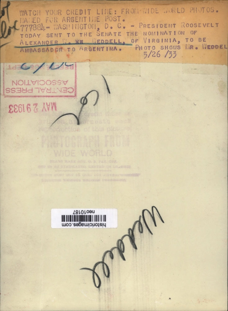 1933 Press Photo Alexander Weddell of VA Nominated for Ambassador of Argentina