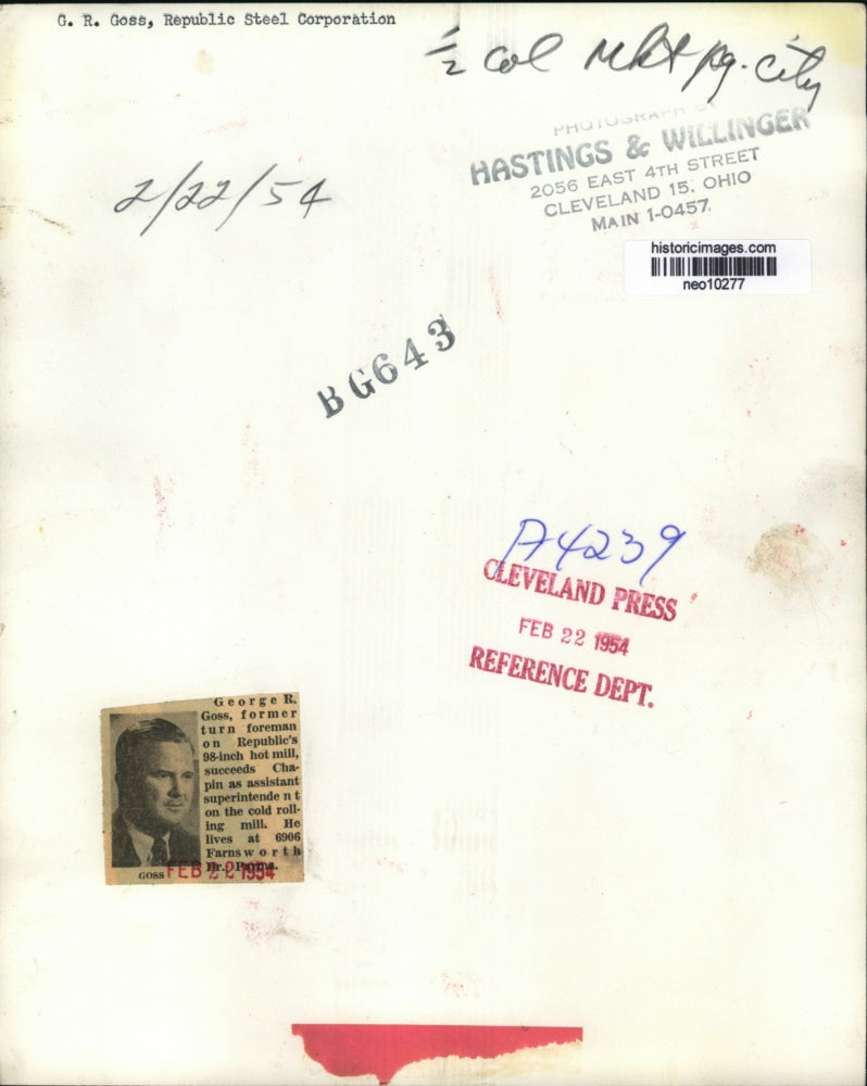 1954 Press Photo George R. Goss Republic Steel Corporation - neo10277